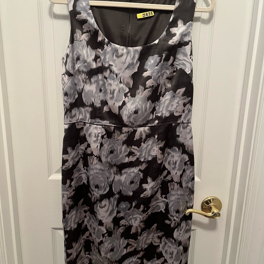 Ann Taylor Black and Gray Floral Midi Dress